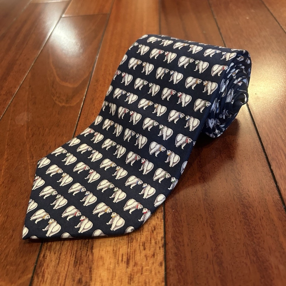 NWT Brooks Brothers Makers Men's 100% Silk Neck Tie Blue Polar Bears Made In USA